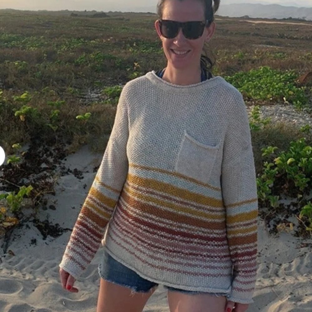 Surfer Style White/Yellow/Pink Striped Chunky Sweater.